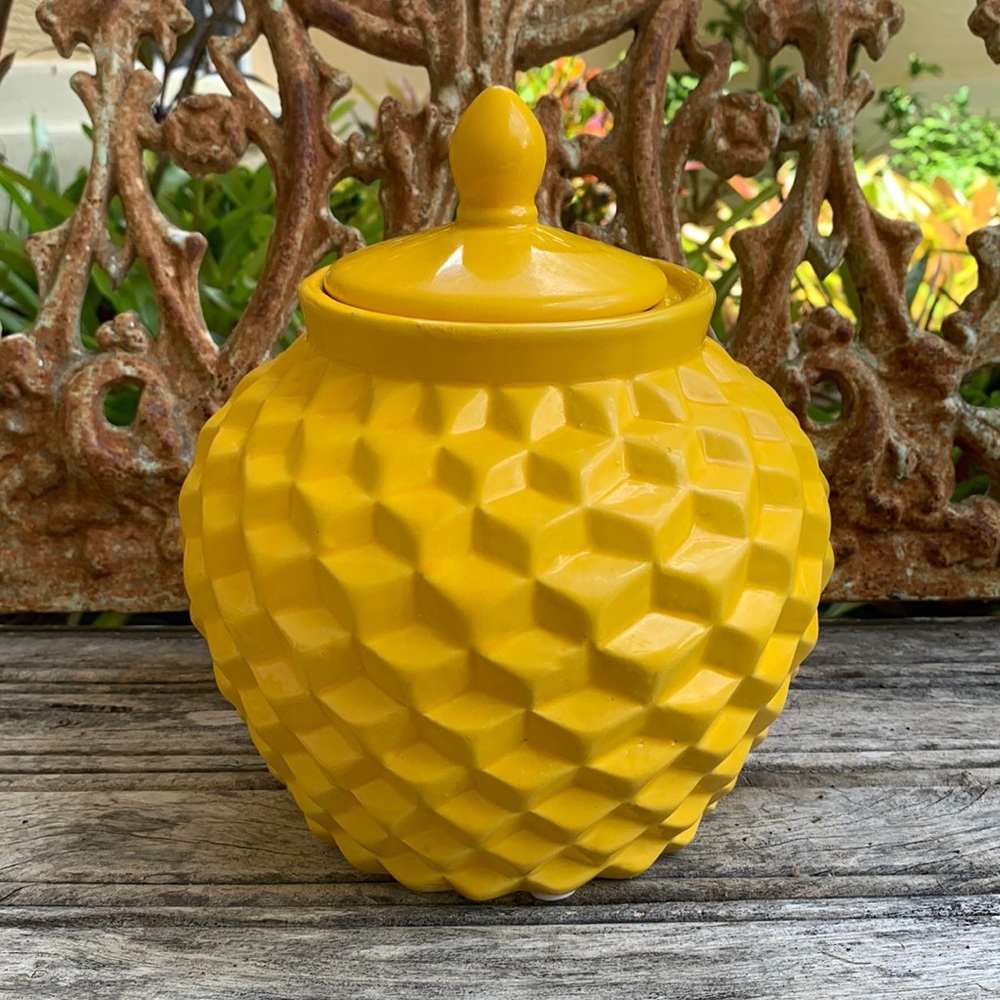 Bright Yellow Ceramic Jar with Lid